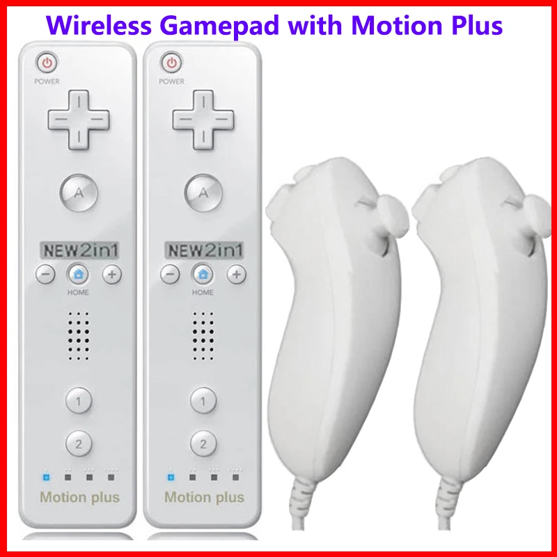 2PCS Remote Controller for Nunchuck Controller for Wii Console Wireless Gamepad with Motion Plus for Nintendo Wii Games Control