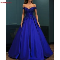 royal blue prom dress satin lace beaded women evening dress engagement formal party gown sweetheart strapless a line customize
