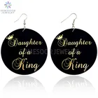 SOMESOOR дочь короля положительные африканские деревянные висячие серьги черный день рождения королева печатные петли Висячие уши для женщин Подарки