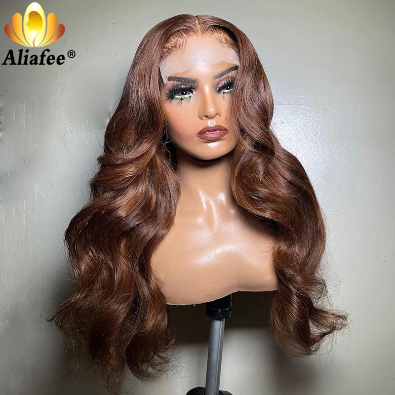 

Chocolate Brown 13x6 Lace Frontal Wig PrePlucked Body Wave Human Hair Wig 4x4 HD Lace Closure Wig With Baby Hair For Women