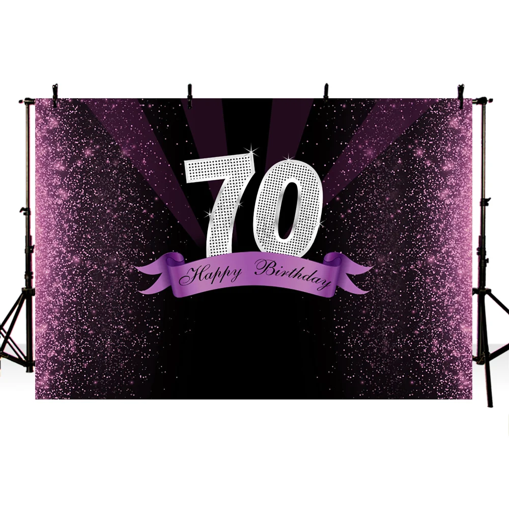Purple glitter 70th happy birthday theme party backdrop for photography Violet sliver sign background customize photo | Электроника