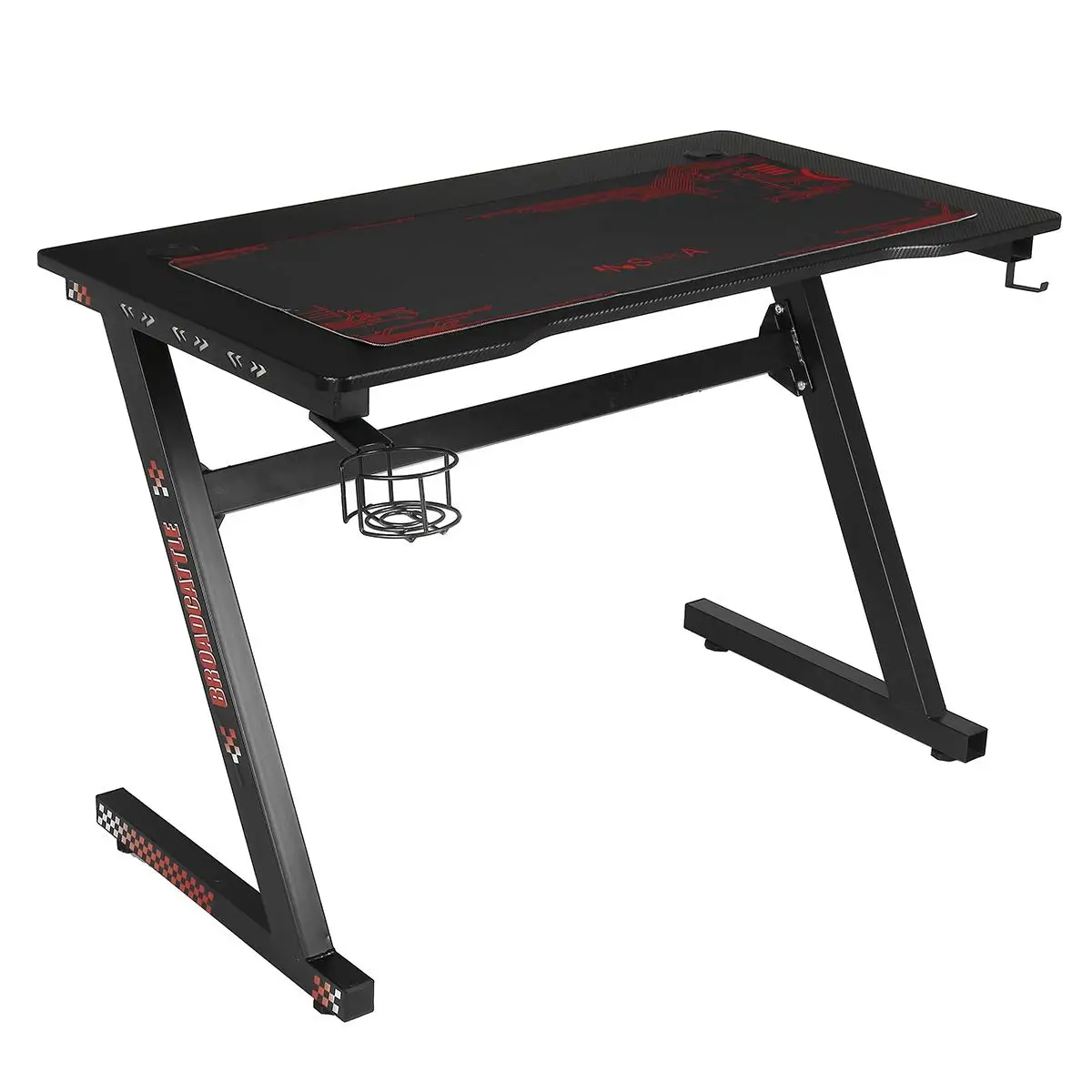 

43" Game Table Professional Internet Cafe Game Computer Table With Cable Management Box Cup Holder Headphone Hook & Mouse Pad