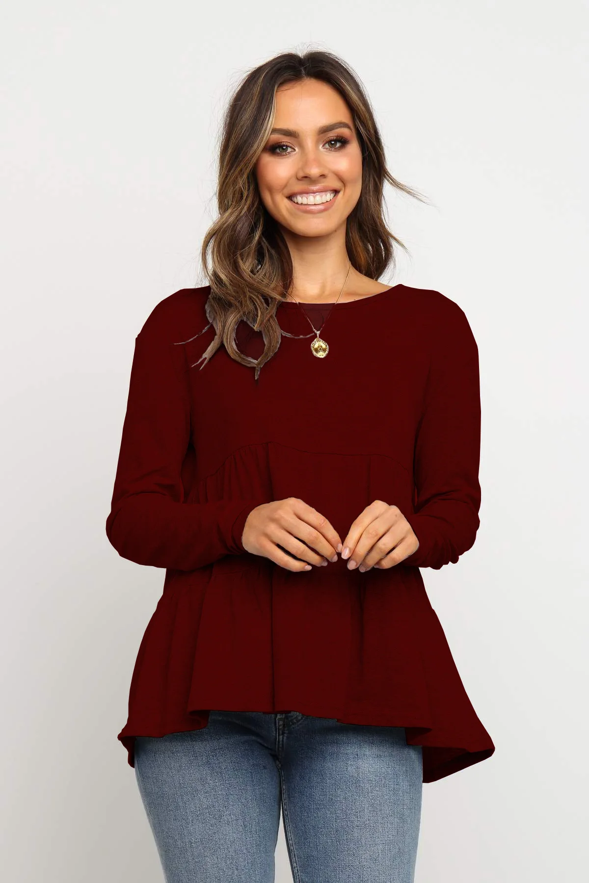 

Autumn Women's Clothing Round Neck Splicing Long Sleeve Loose Top Black Gray T-shirt