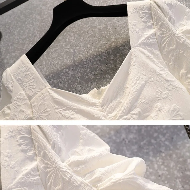 

Plus Size Women Summer Knee-length A-Line Dress New Arrival 2021 England Style Square Collar Ladies Elegant Party Dresses W318