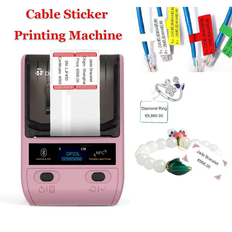 

58mm Portable Handheld Thermal Label Maker BT & NFC Barcode QR Code Sticker With 10 Color Rolls Sticker Cable Tag Printer