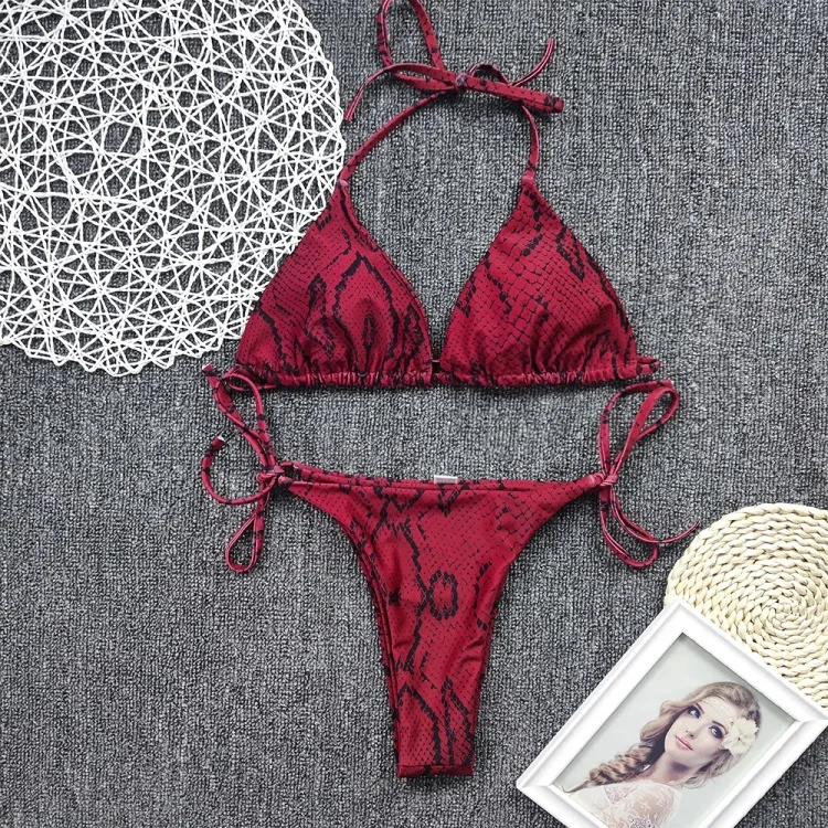 

HOHL Women Sexy Bandage Snake Patroon Print Bikini Vrouwen Lace Up Bikini Set Swimwear Padded Badpak Biquini 2020