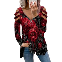 graphic tee y2k womens autumn flower printed hollow out long sleeve t shirt high street gothic 3d rose loose top tee shirt