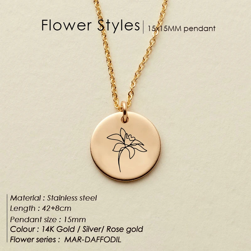 

Personalize Custom Initial Charm Gold-Color Necklace Stainless Steel 12 months flower Necklace for Women Girls Kids Gift