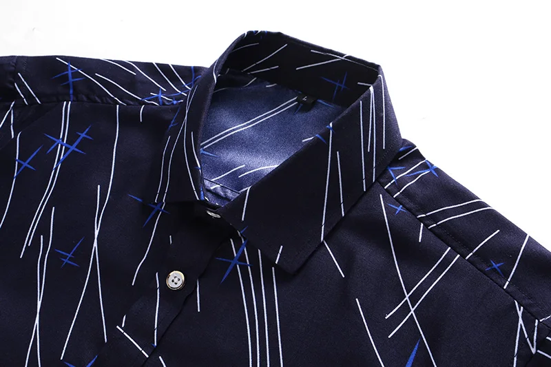 Мужская приталенная рубашка с принтом летняя блузка короткими рукавами