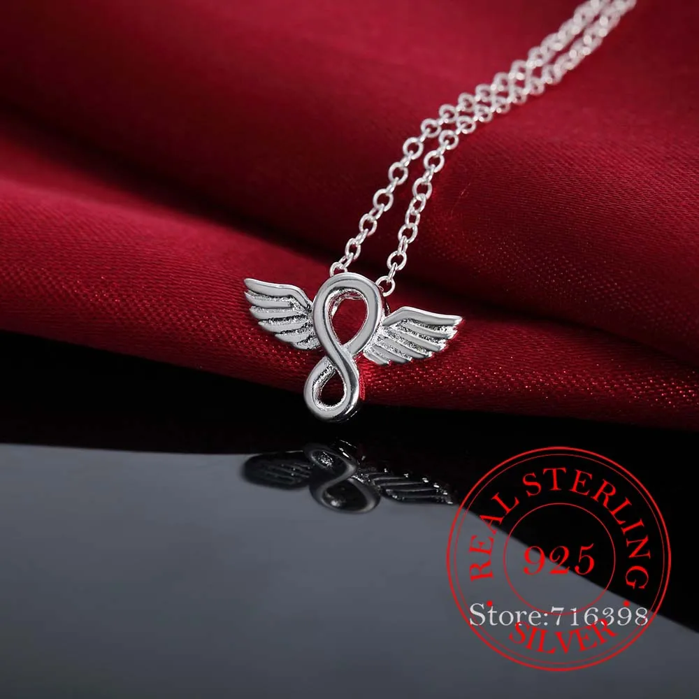 

2020 Vintage Bijoux Luxury Simple Angel Wing Statement Pendant Necklace for Women 925 Sterling Silver Fine Jewelry Accessories