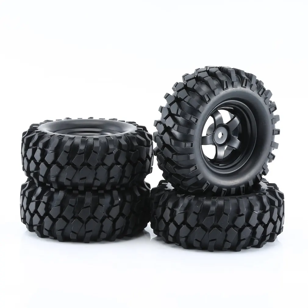 

4Pcs Black 1:10 RC Car Rubber Tires & Wheel Rims for Off Road RC Crawler Buggy Abrasion Resistance Replacement Model Accessory