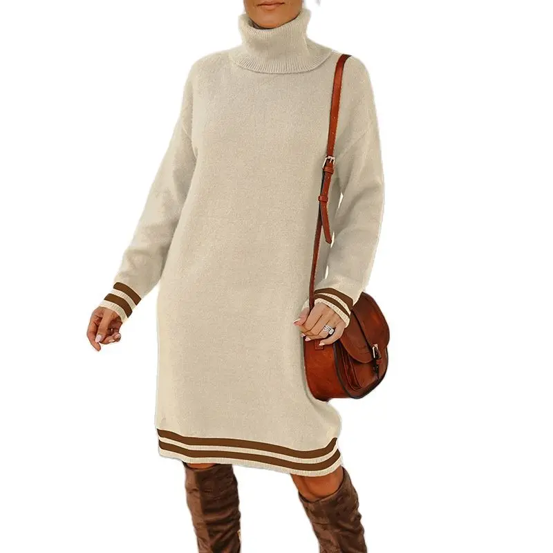 

Autumn New Dress 2021 Women's Hedging Loose Knit Fashion Black Color Turtleneck Sweater Skirt