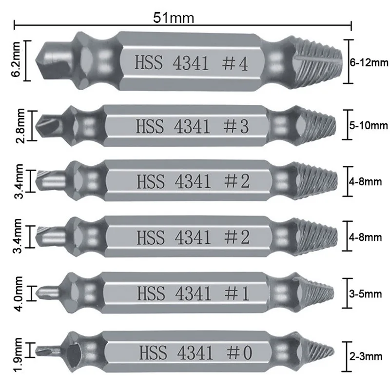 

5Pcs/6Pcs Screw Extractor Demolition Tools Double Head Removal Tool Screw Extractor Drill Bit Set Remover Stripped Screws Broken