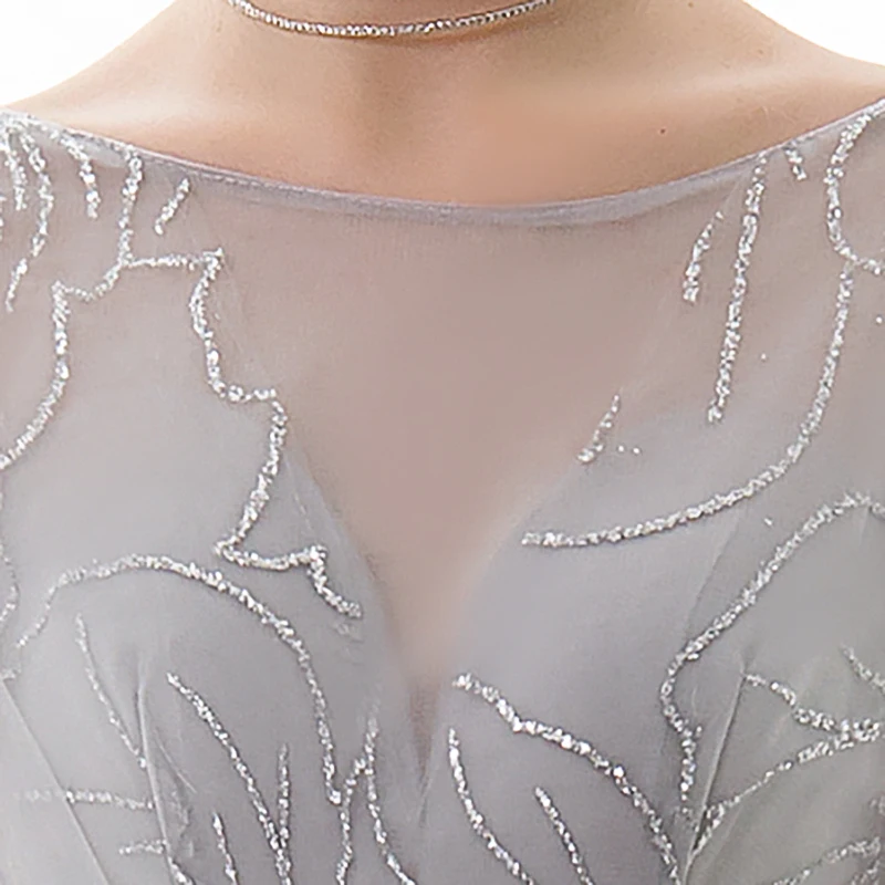 

Silver Evening Dresses Pleat A-line Floor-length Short Sleeves Ruffles Bling Lace Plus size Customized Woman Formal Dress A196