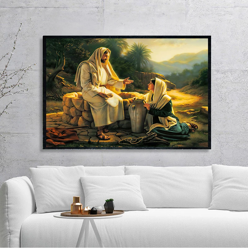 

Famous Painting Jesus and the Samaritan Woman Posters and Prints Wall Art Canvas Painting for Living Room Home Decor No frame