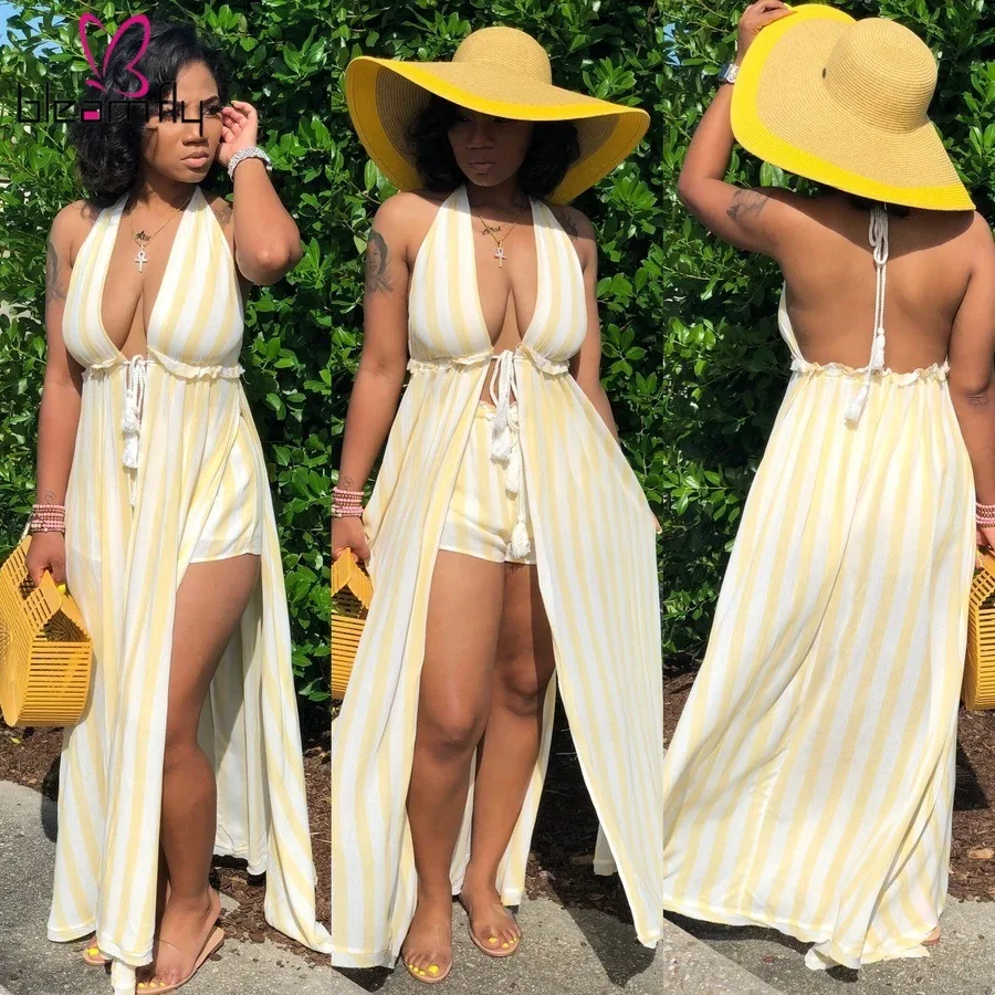 Новый женский короткий топ с бретелькой через шею и длинным полосатым принтом