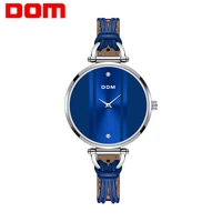 dom womens watches top brand luxury quartz leather wristwatch elegant thin simple blu clock for female relogio feminino g 1332