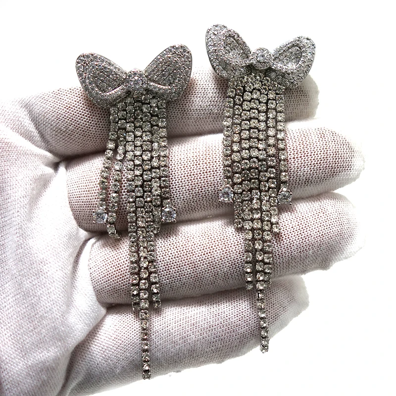 

83MM Elegant Red Carpet Bowknot Pearl Earrings For Women Wedding Cubic Zircon Dubai Bridal Earring boucle d'oreille 2021
