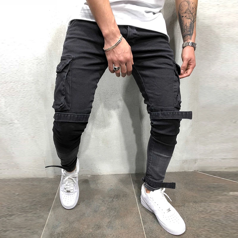 Мужские джинсы VOMINT повседневные зауженные с большими карманами и бисером модель