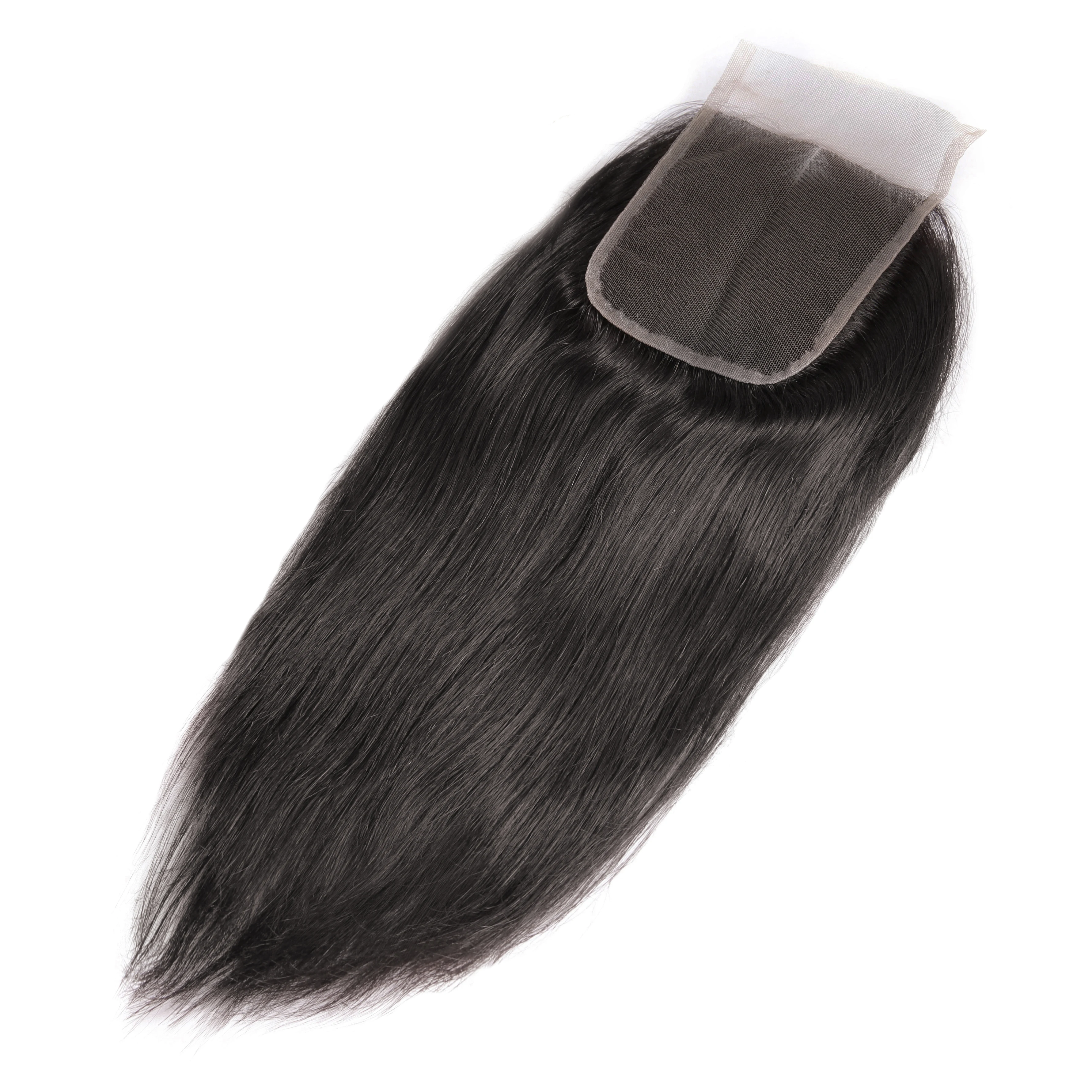 Прямые человеческие волосы 3 пряди 5х5 закрытие индийские натуральные для