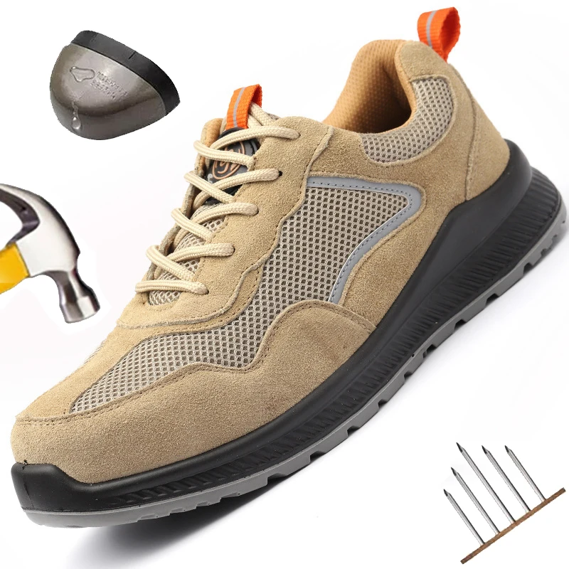 

Мужская обувь со стальным носком, защитная обувь, неразрушаемые защитные кроссовки для работы, защитные ботинки, непробиваемые, легкие, дыш...