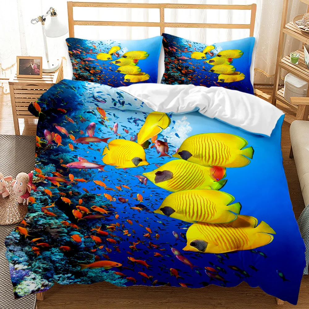 

Deep Sea Fish Bedding Set Fishes Bed Set Black Duvet Cover Set Animal Kids Bed Linen Boys Luxury Bedclothes Microfiber Bedding