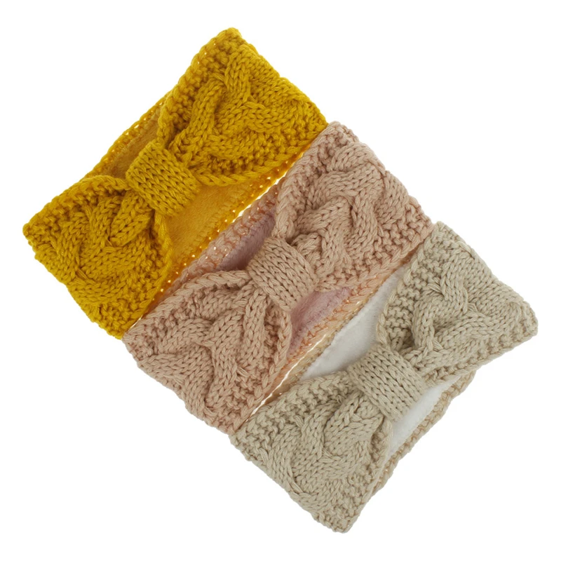 

Fashion Bow Winter Wool Knit Warm Women Headbands With Buttons Ladies Turban Outdoor Sports Headwear Hair Ribbons Plus Velvet
