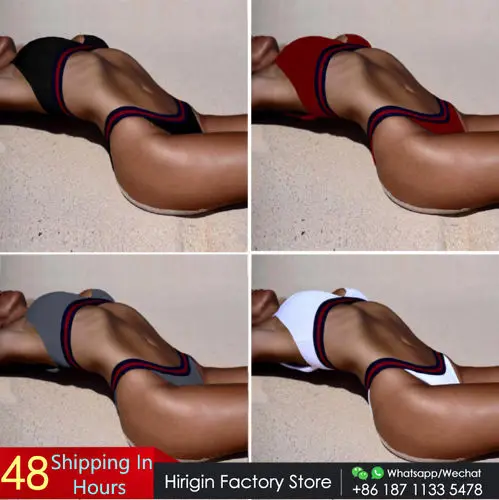 

Лидер продаж 2018, Женский комплект бикини, бандажный однотонный купальник в 3 полоску, купальники с подкладкой пуш-ап, купальные костюмы со ст...