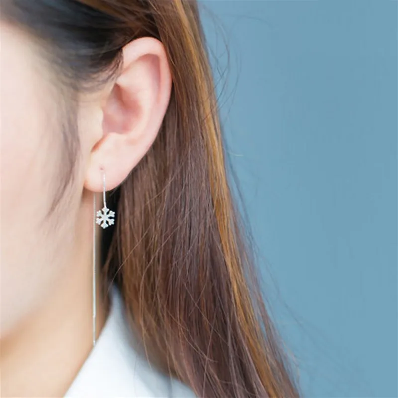 Женские серьги в виде снежинок модные аксессуары для девушек серебряные 925