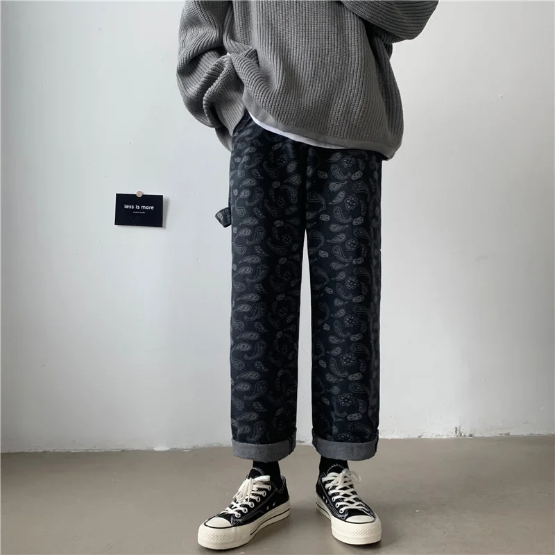 Прямые джинсы с цветами кешью мужские модные уличные жареные в стиле хип-хоп