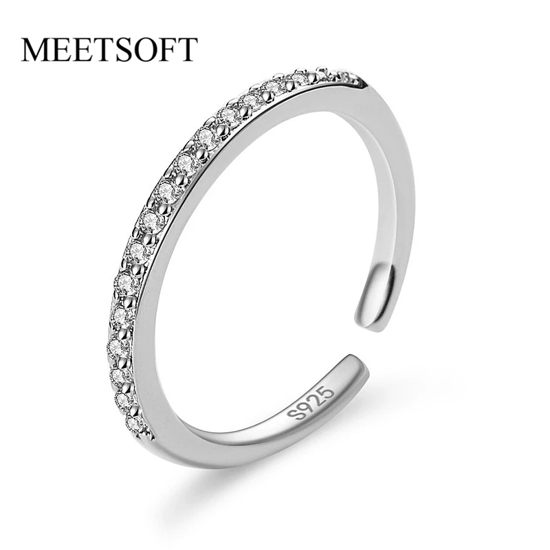 

MEETSOFT модное минималистичное Открытое кольцо из стерлингового серебра 925 пробы с полным цирконием и золотом 18 карат для женщин прекрасные ювелирные изделия Прямая поставка