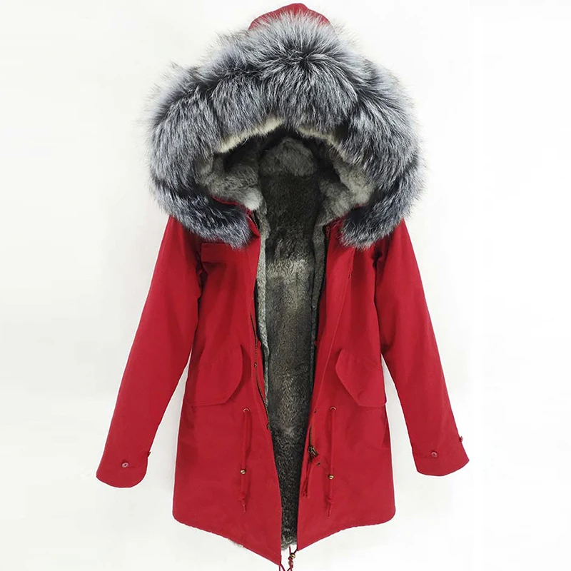 LaVelache Men Parka Winter Jacket Real Rabbit Fur Coat Long Waterproof Big  Natural fox Fur Collar Streetwear