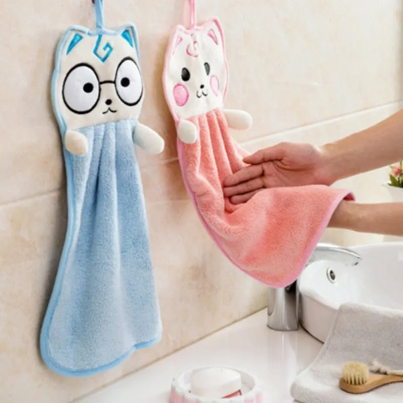 

s Kitchen Cute Hanging Towel Strong Absorbent Dish Towel Rag Cartoon Hand Towel Home Garden Household Merchandises
