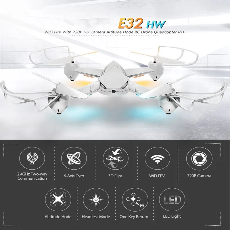 E32HW Wi Fi FPV с камерой 720P HD высота Hode Безголовый режим RC Дрон Квадрокоптер RTF черный
