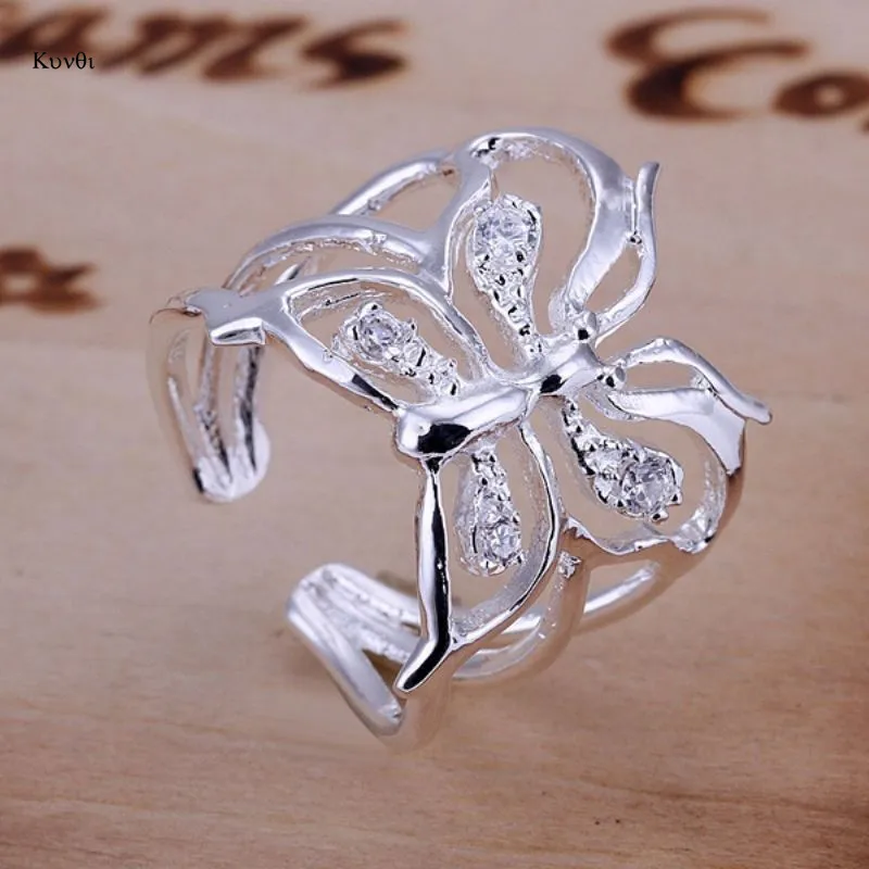 Изысканное посеребренное кольцо для женщин уникальное с полая бабочка новые