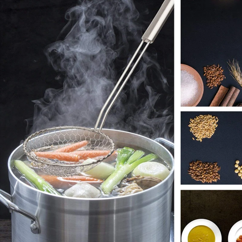 Set of 2Pc Stainless Steel 5 InchLadle Wire Skimmer Spoon with Handle for Kitchen Frying Food Pasta Spaghetti Noodle Wok Strain | Дом и сад