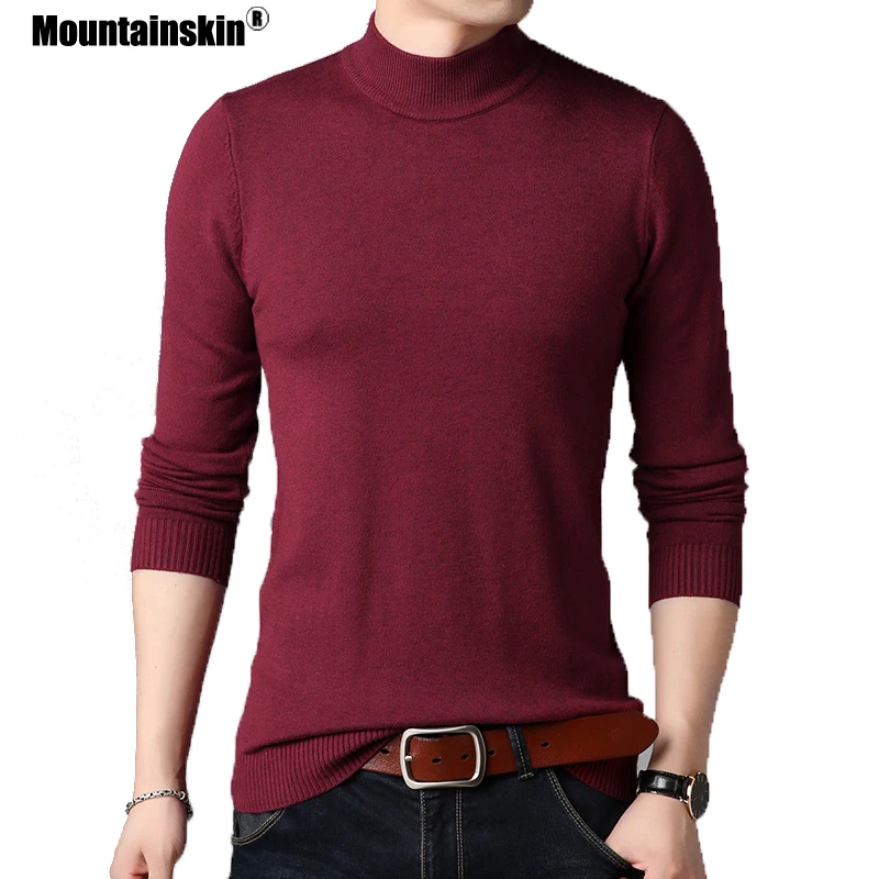 Мужской повседневный вязаный свитер Mountainskin однотонный шерстяной с полувысоким