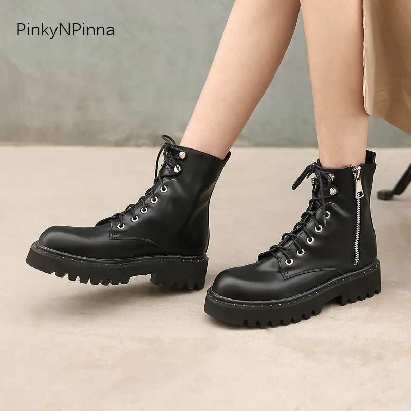 

2020 autumn hot sale women punk black platform size zip soft ankle boots plus size horse riding outdoor street booties shoes