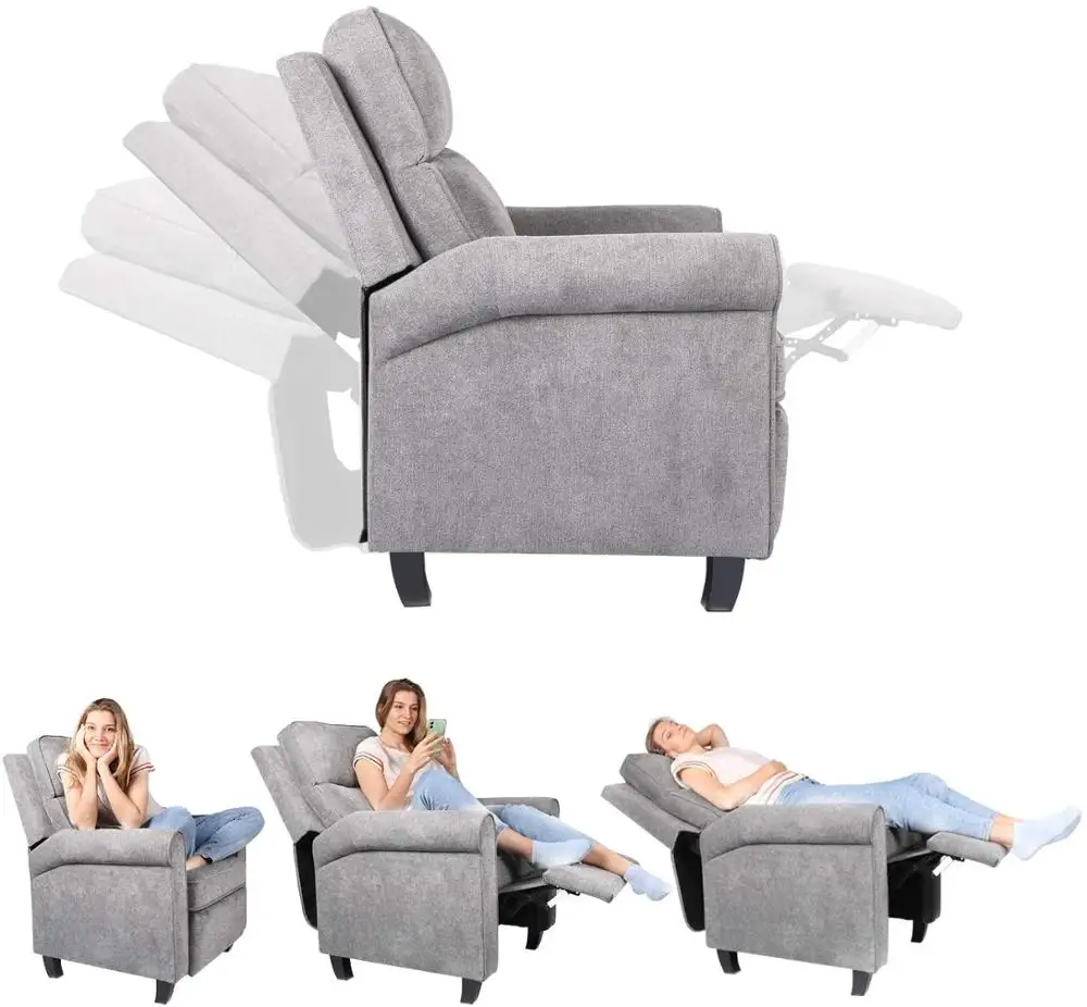 

Fabric Recliner Chair Single Sofa Cushion Adjustable Home Theater Seating Living Room Lounge Grey