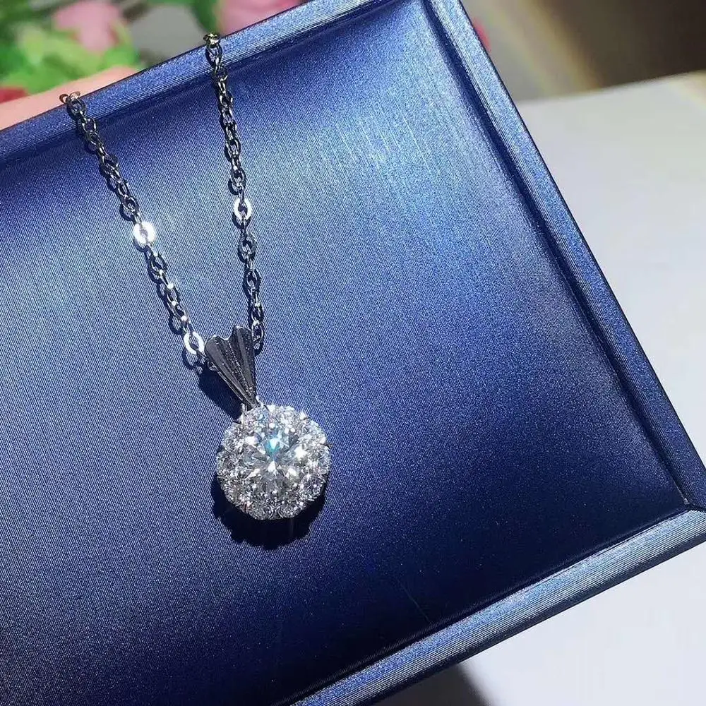 

Mozan Drill Sunflower 1 Carats Pendant Necklace Real 925 Solid Silver Fashion Fine Wedding Jewelry For Women Free Shipping