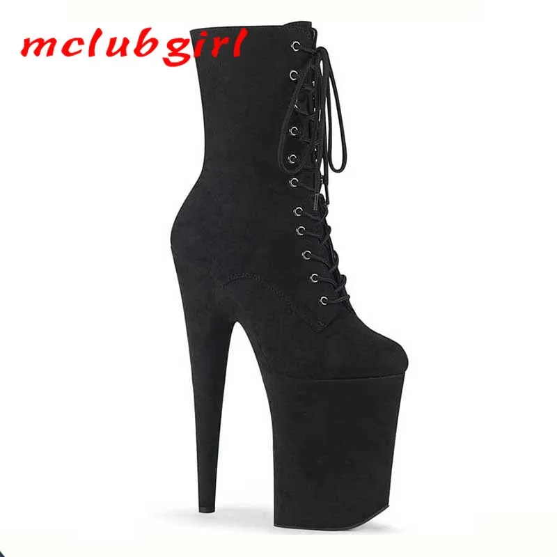 

Mclubgirl 20CM Suede Sexy Hate Day High Boots 17CM Round Toe Pole Dance High Heels Nightclub Model Catwalk Platform Shoes LYP