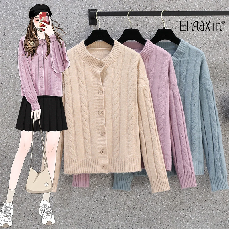 

Осень-зима 2021, новинка, женский свитер EHQAXIN, модный вязаный Свободный кардиган на пуговицах, повседневное женское пальто в ленивом стиле