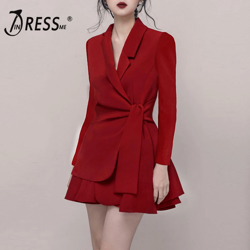 INDRESSME, новинка, женская мода, OL стиль, 2 шт, наборы, костюмы, глубокий v-образный вырез, длинный рукав, тонкий, на шнуровке, Блейзер, короткая юбка, для офиса, леди