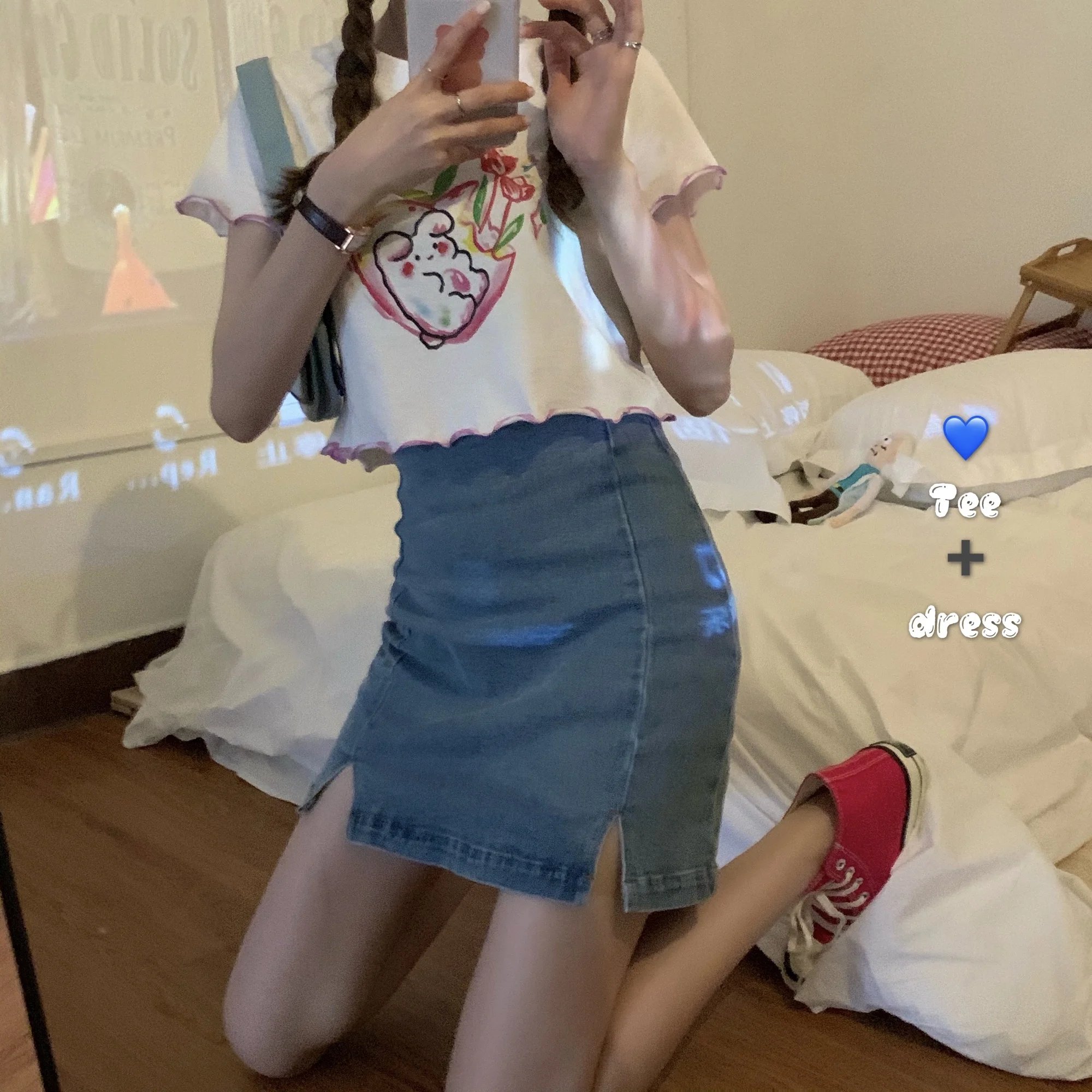 

Split Denim Skirt Women's Summer High Waist A- line Sheath BM Style Short Skirt Hot Girl Wear Matching Design Sense Niche Suit