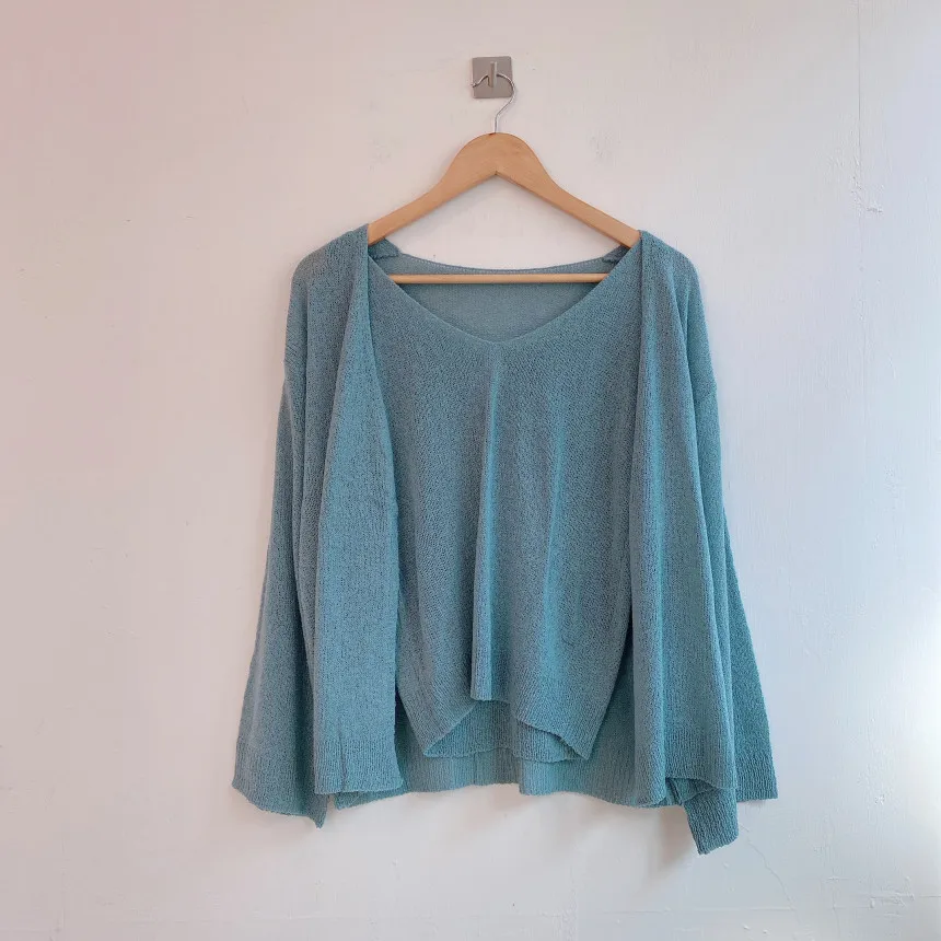 

Женский трикотажный кардиган с V-образным вырезом, однотонный Тонкий Свободный кардиган с открытыми стежками и пикантный жилет, лето