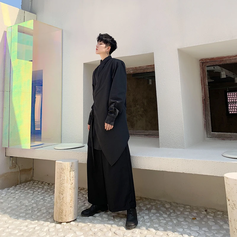 Стильная стойка в японском стиле с воротником Длинные мужские рубашки длинным