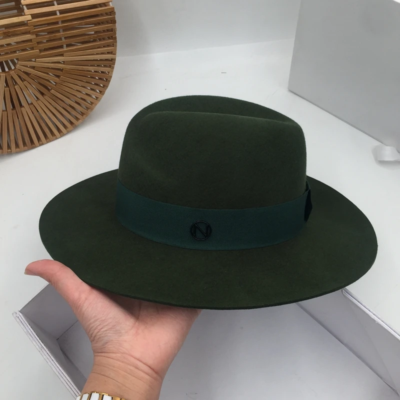 panama Temperament type and army green wool hat Sir Men's women's fashion in Europe America van felt | Аксессуары для