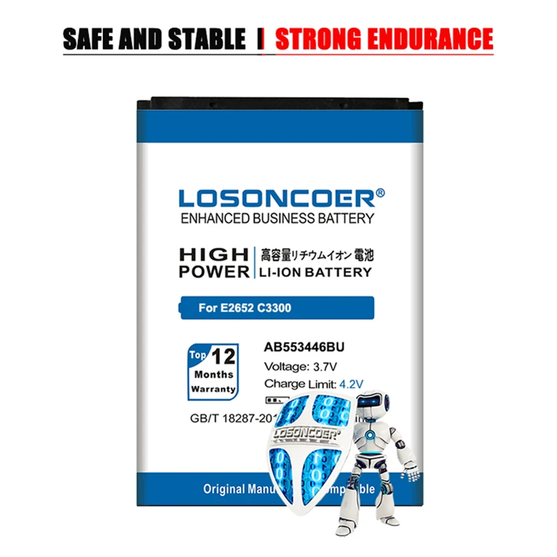 Аккумулятор LOSONCOER 2650 мА · ч для samsung E2652 C3300 C3300K E2120 E3300 S5150 M3200 B100 L250 L258 M628 W539 X989 AB553446BU |