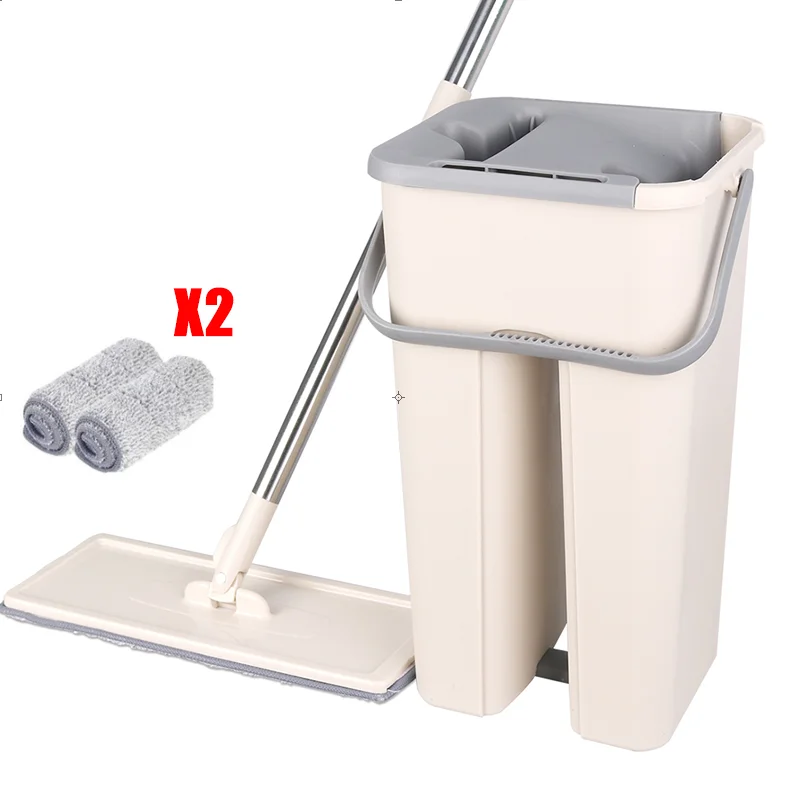 2 pcs Швабра для домашнего хозяйства, ручная стирка, плоская швабра, домашняя Влажная и сухая швабра и чистое ведро, набор из микрофибры, чистящая ткань - Цвет: 2 pcs