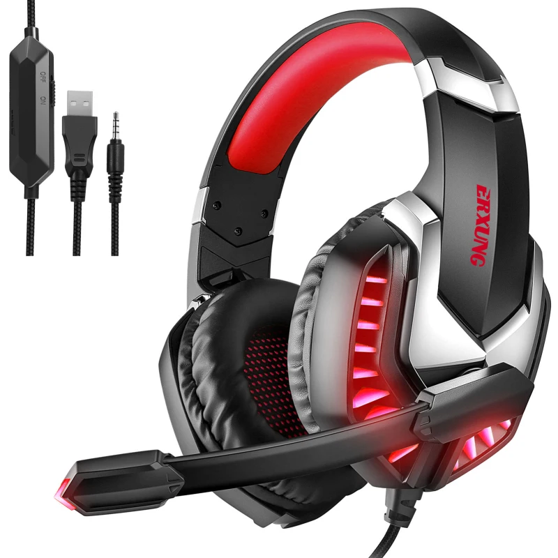 

SEC New Wired Headset Gamer PC 3.5mm PS4 Headsets Surround Sound LED Light & HD Microphone Gaming Overear Laptop Tablet Gamer